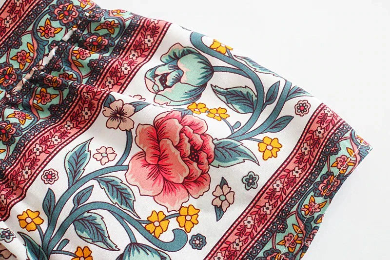 Vintage Garden Boho Floral Print Midi Skirt