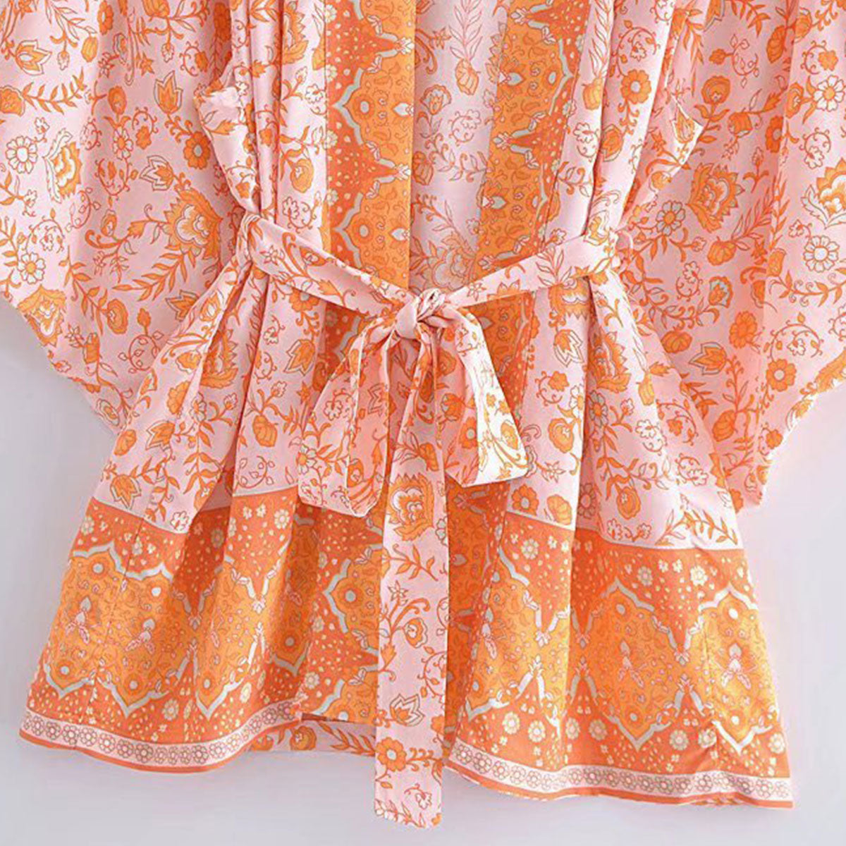 Daytona Peach Boho Floral Print Short Robe