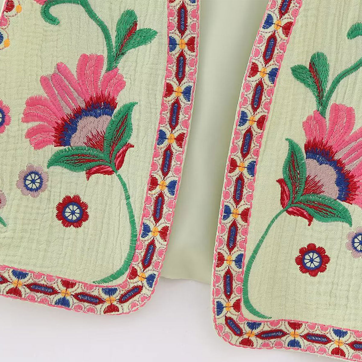 Green Blooms Boho Floral Embroidered Vest