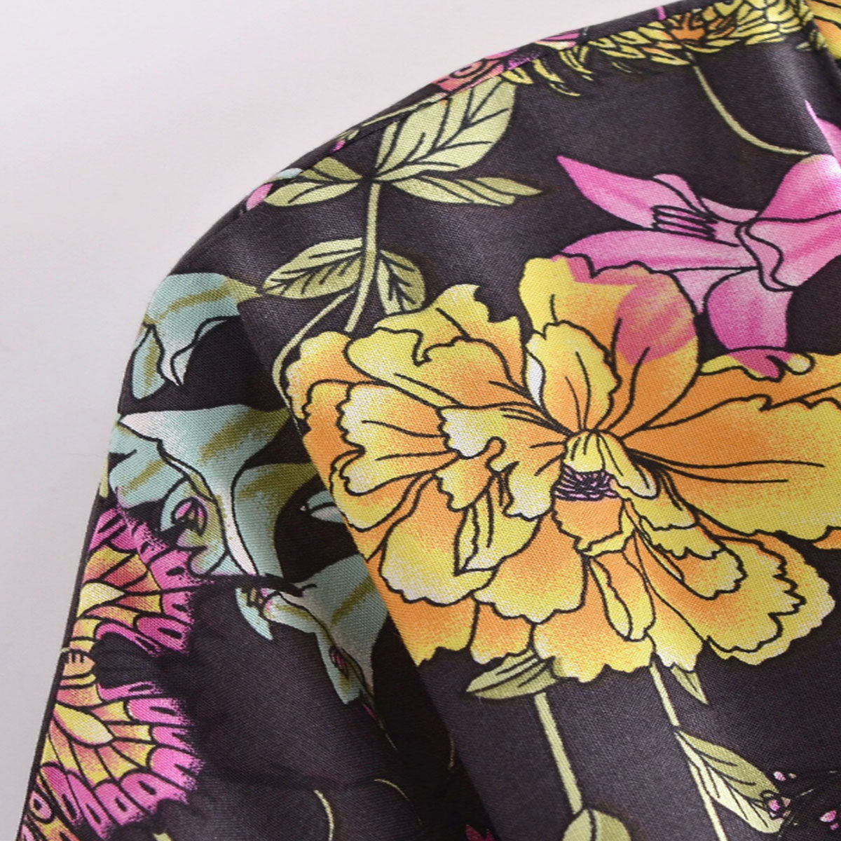 Dark Butterfly Boho Floral Print Short Robe