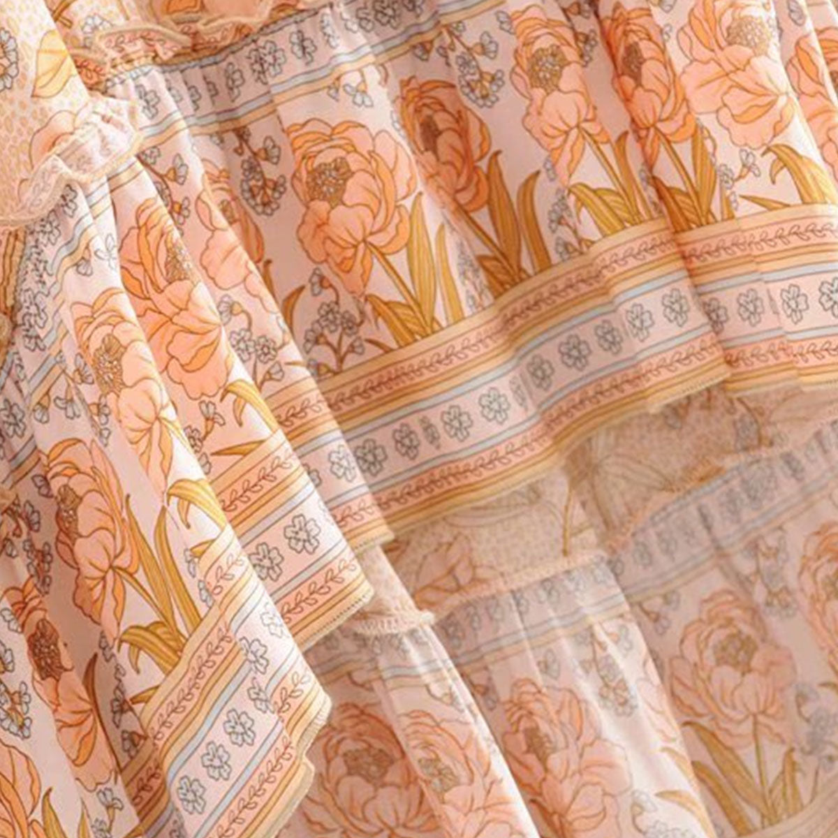 Malibu Peach Boho Floral Print Maxi Skirt