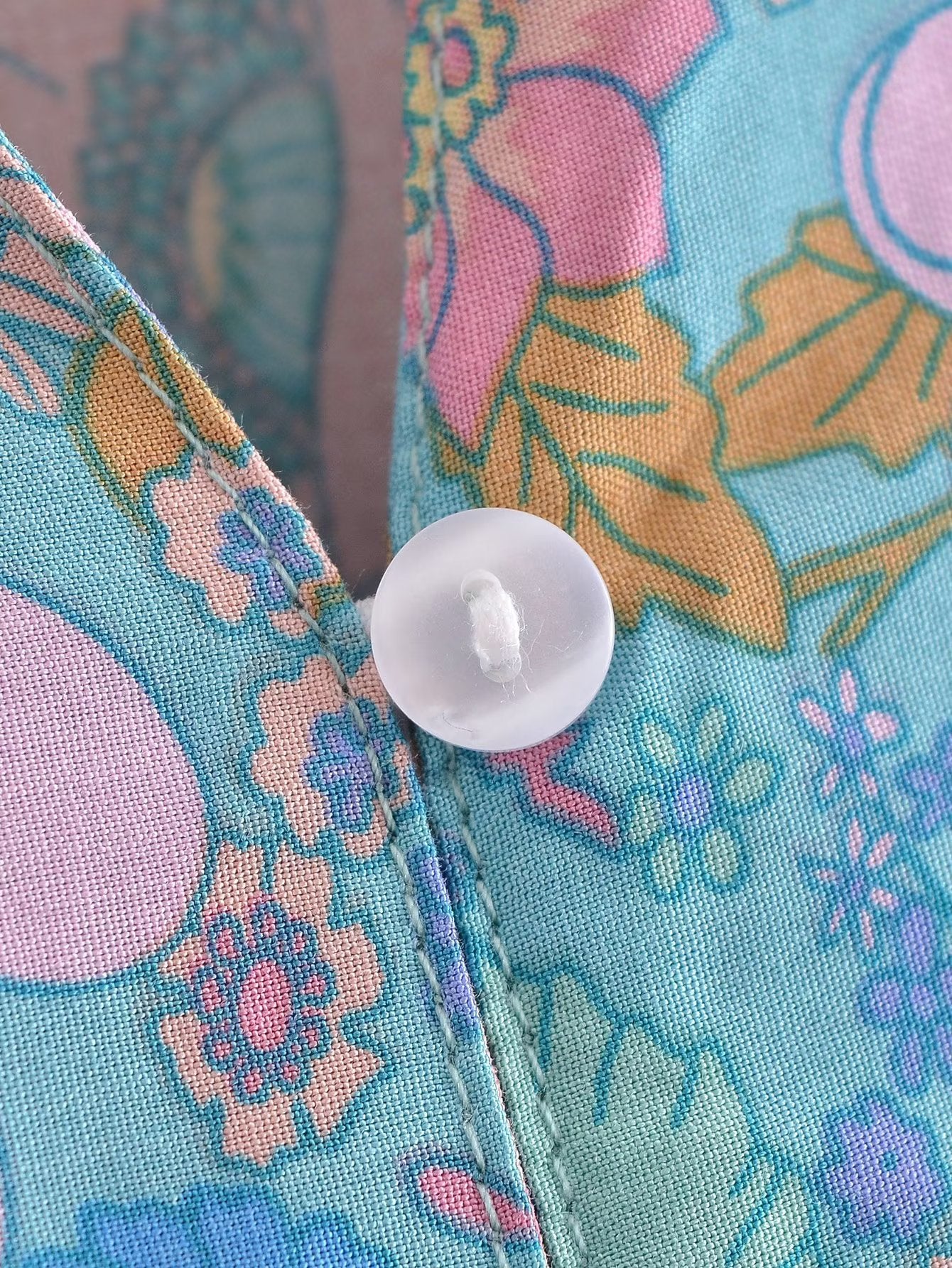Blue Hibiscus Boho Floral Print Long Sleeve Blouse