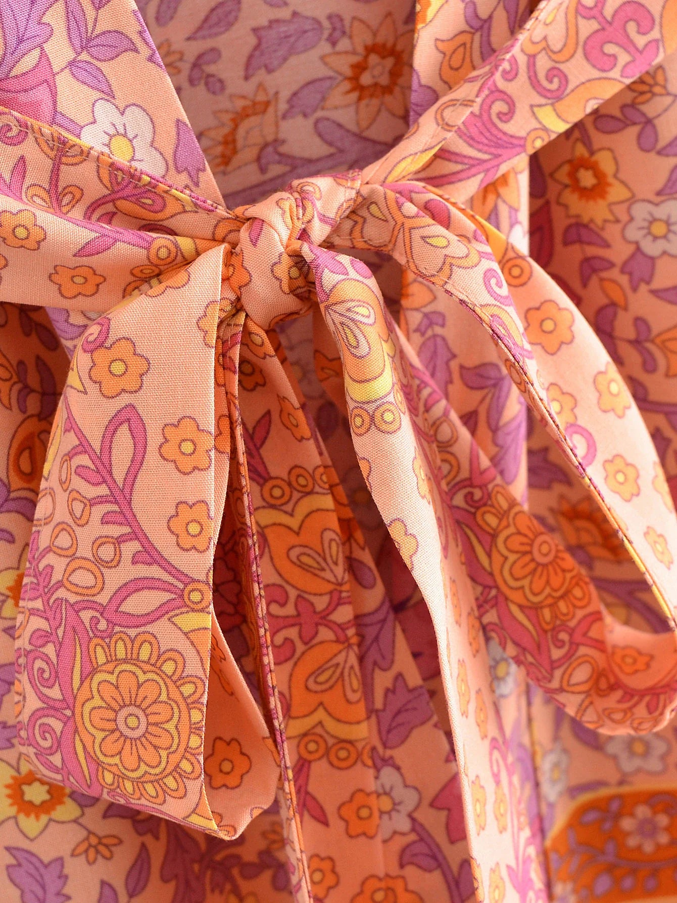 Sweet Orange Boho Floral Print Short Robe