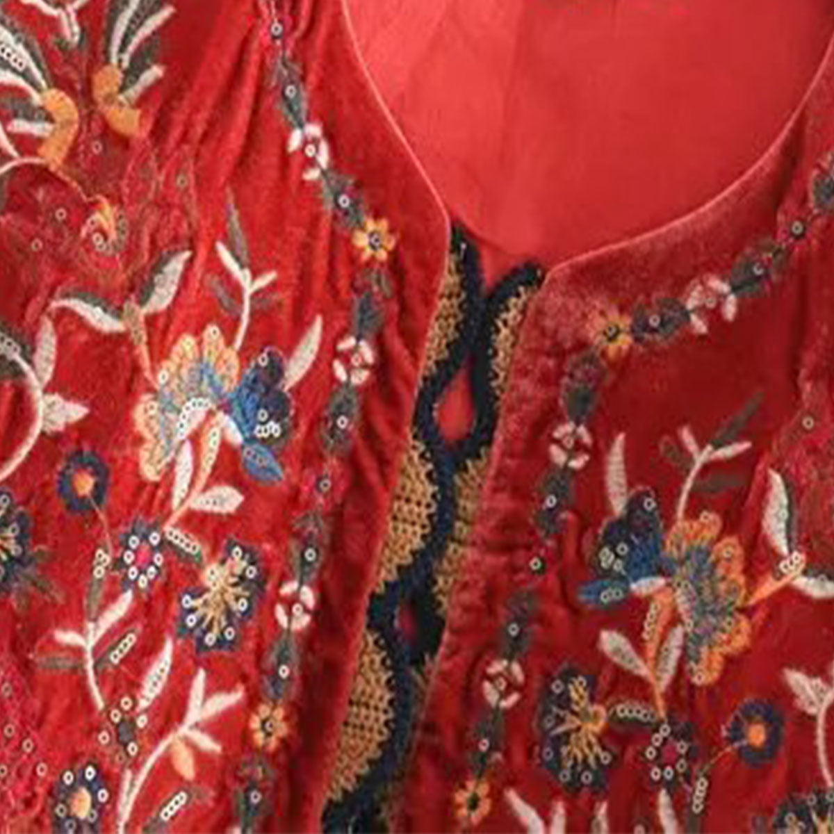 Red Boho Floral Embroidered Vest