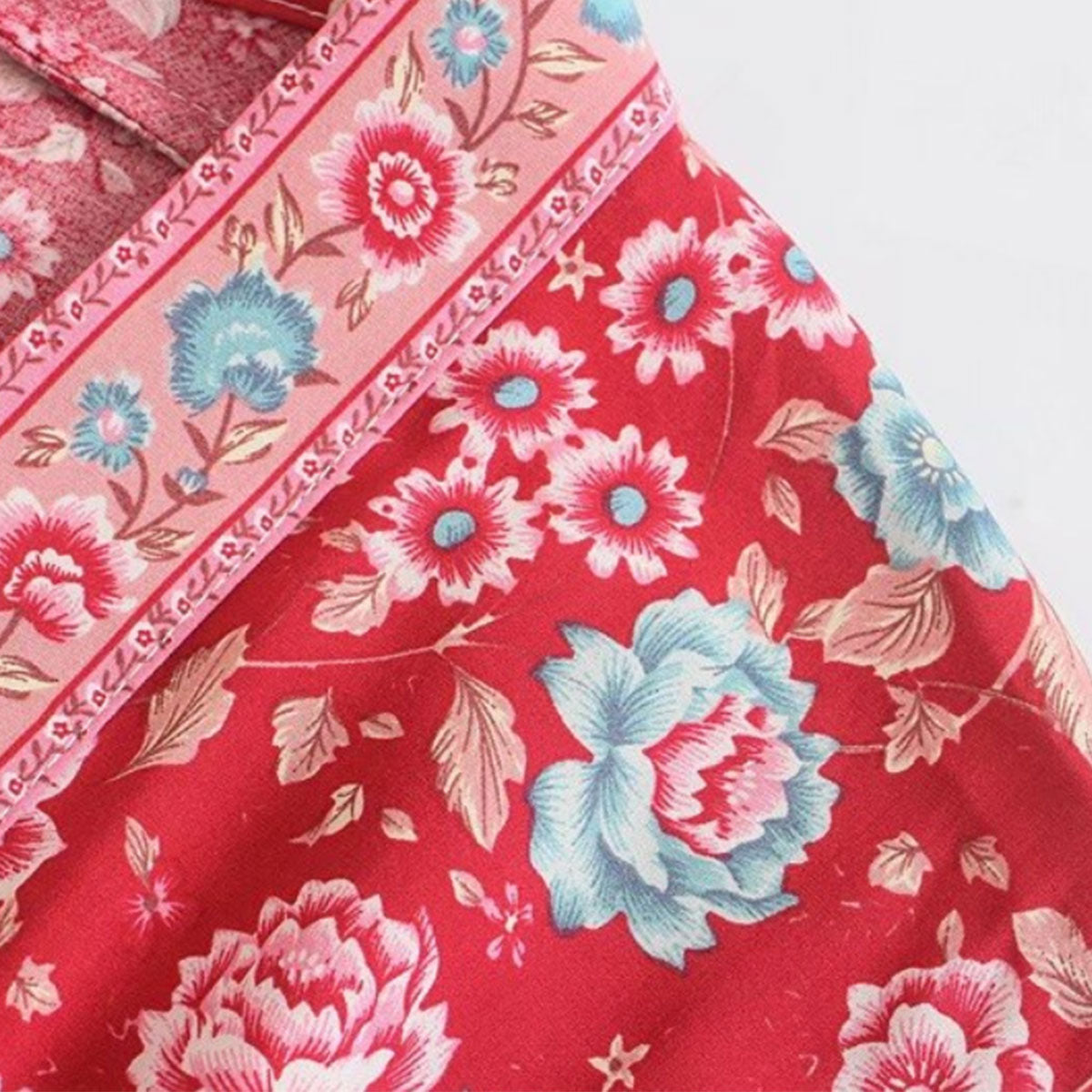 Rose Red Boho Floral Print Midi Robe
