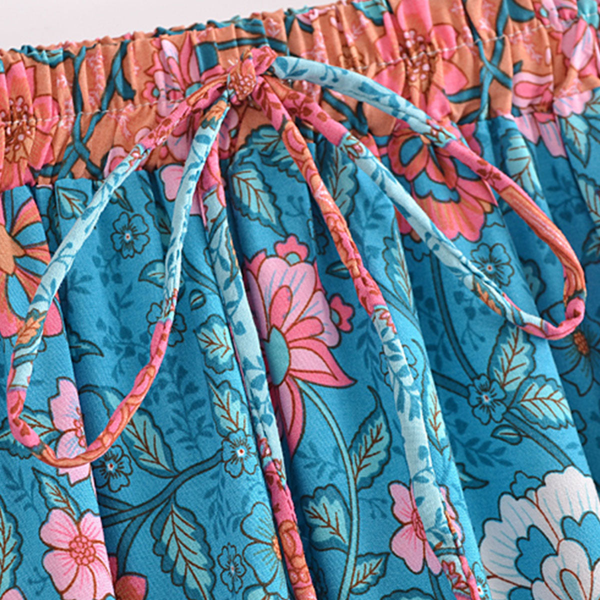 Blue Bouquet Boho Floral Print Maxi Skirt