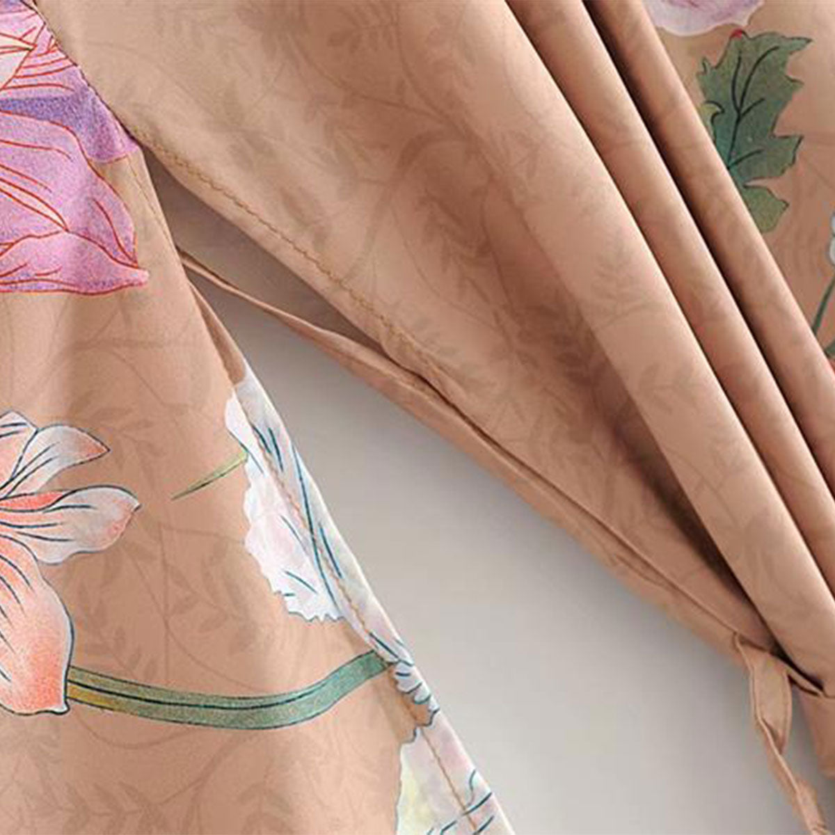 Mesa Tan Peacock Boho Floral Print Maxi Robe