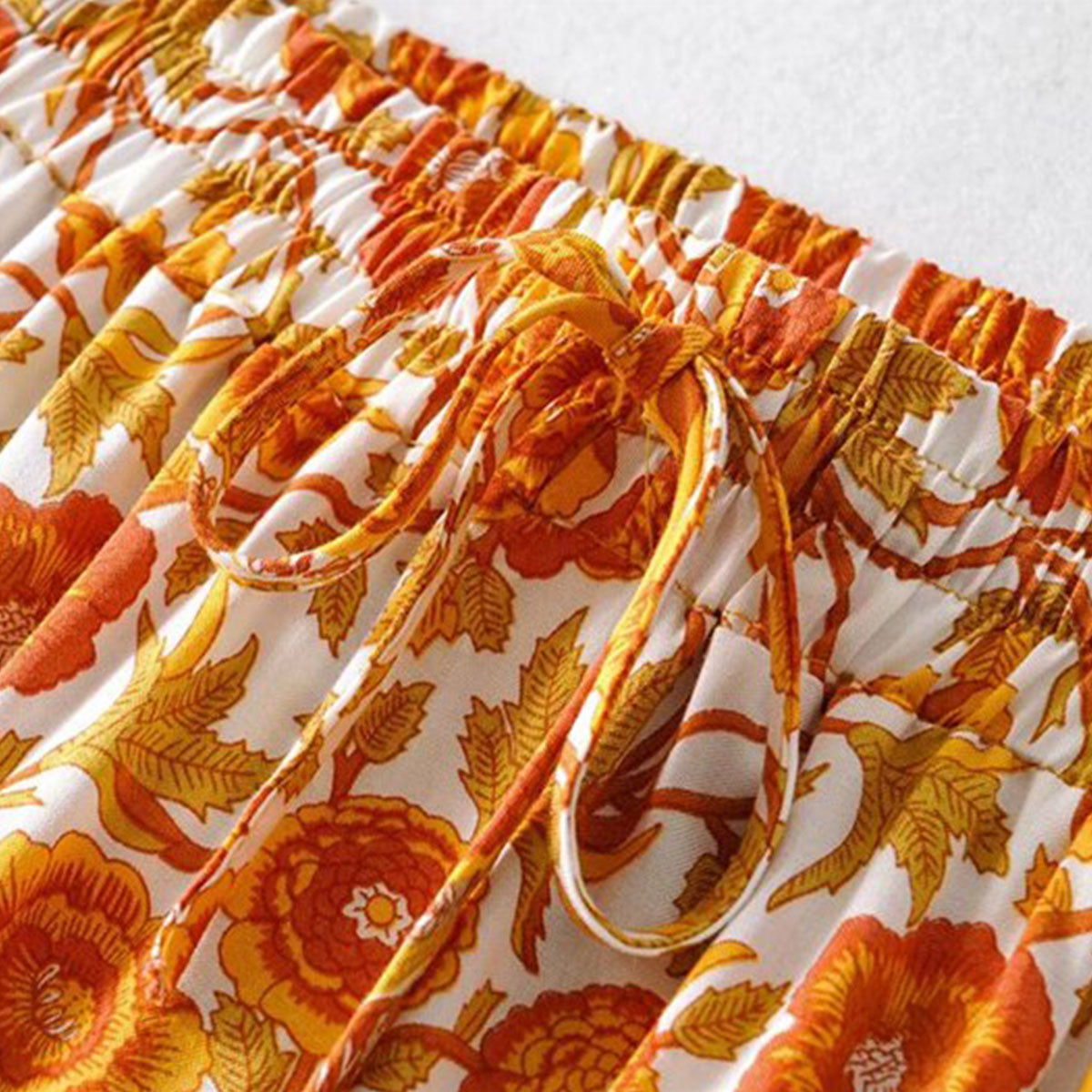 Marigold Orange Boho Floral Print Midi Skirt