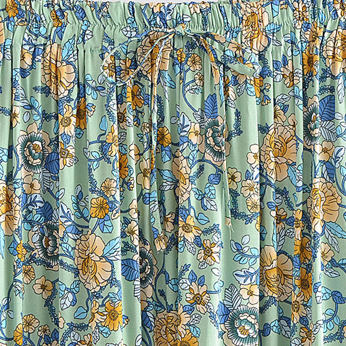Green Meadow Boho Floral Print Midi Skirt
