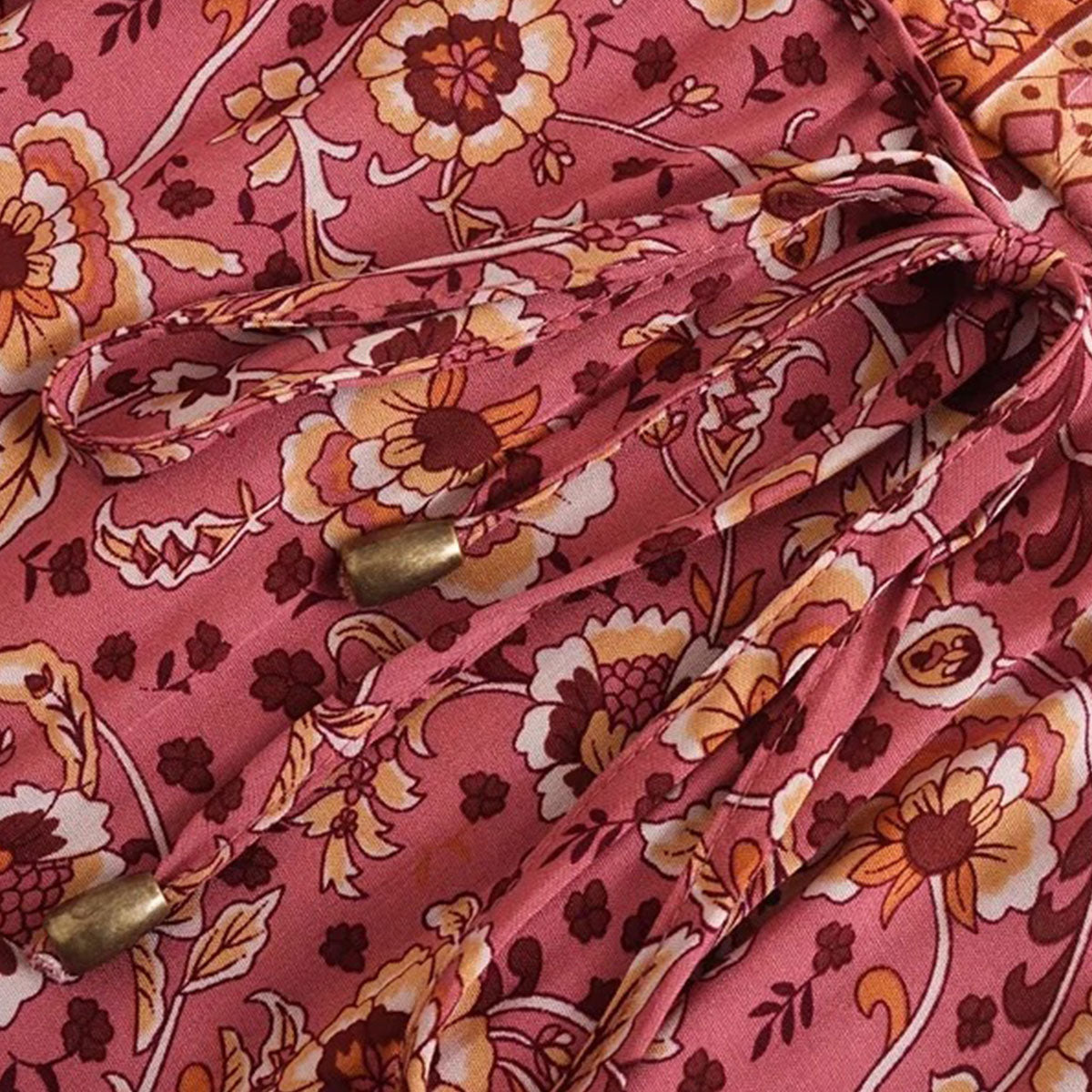 Rose Wine Boho Floral Print Midi Dress
