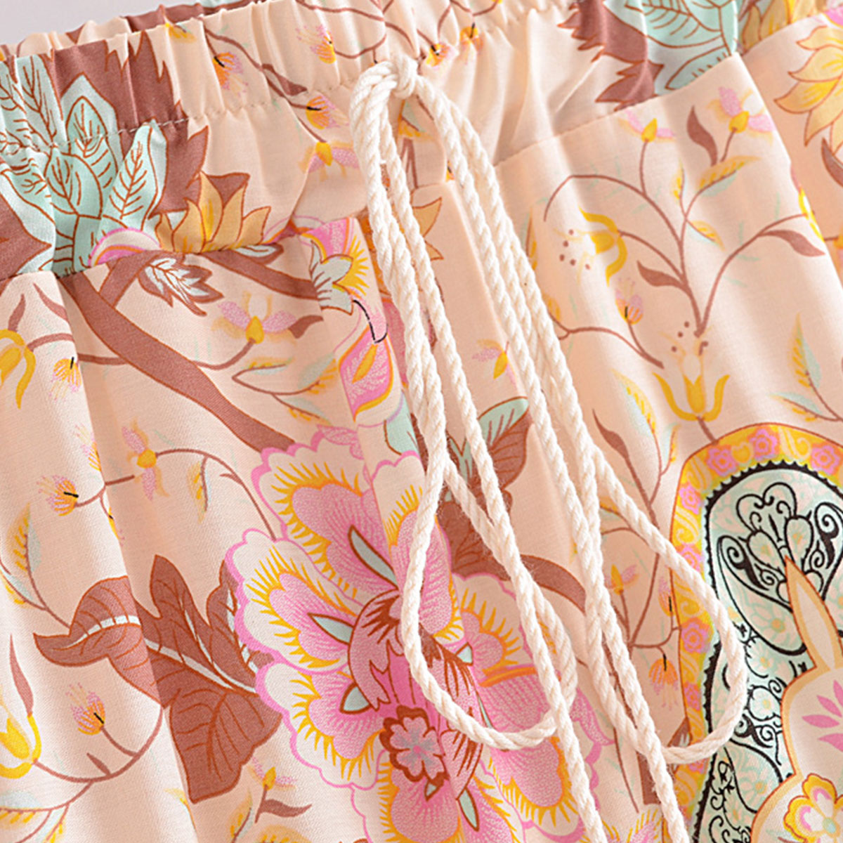 Peony Pink Peacock Boho Floral Print Midi Skirt