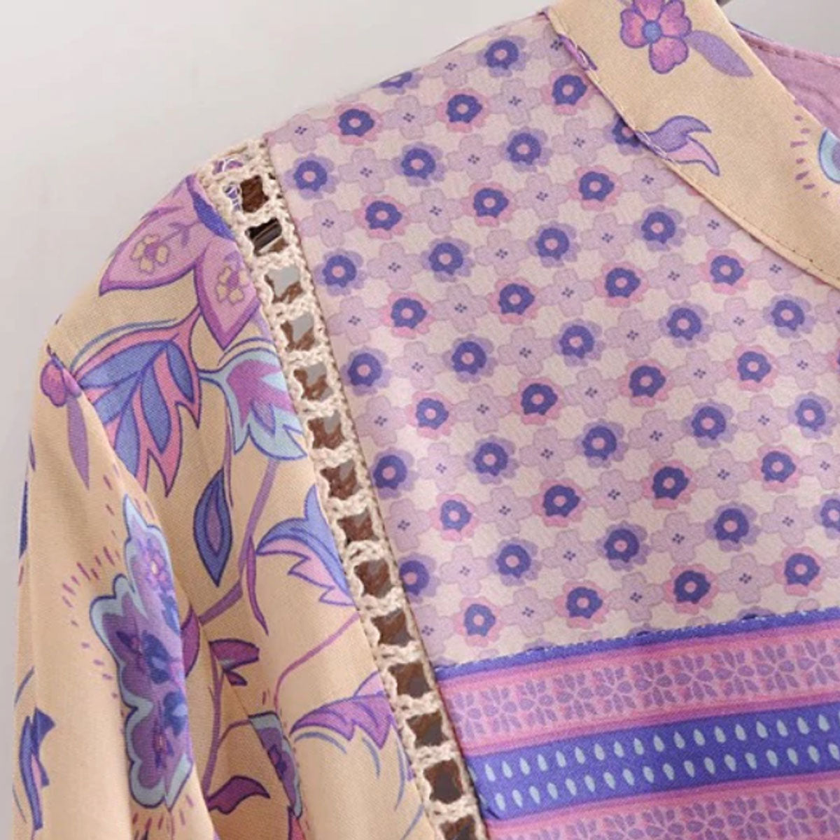Lavender Falls Boho Floral Print Long Sleeve Blouse