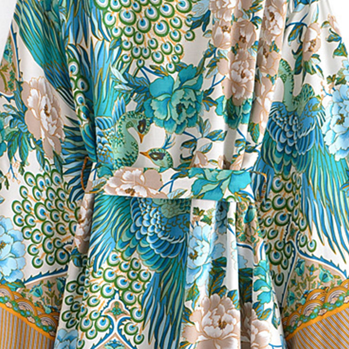 Teal Peacock Boho Floral Print Short Robe