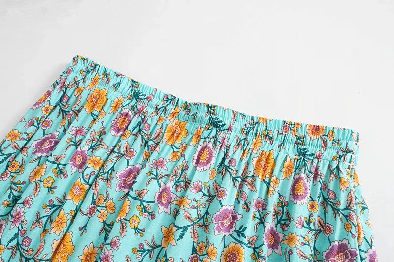 Celeste Boho Floral Print Midi Skirt