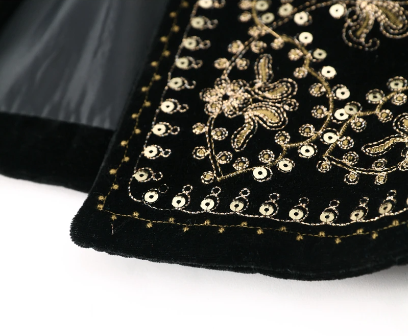 Black Boho Sequin Embroidered Vest