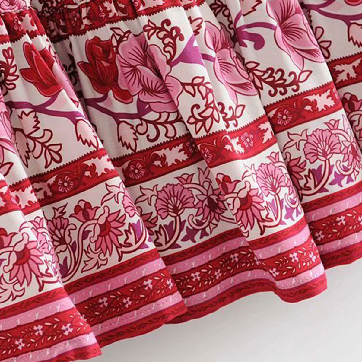 Rose Charm Boho Floral Print Midi Skirt
