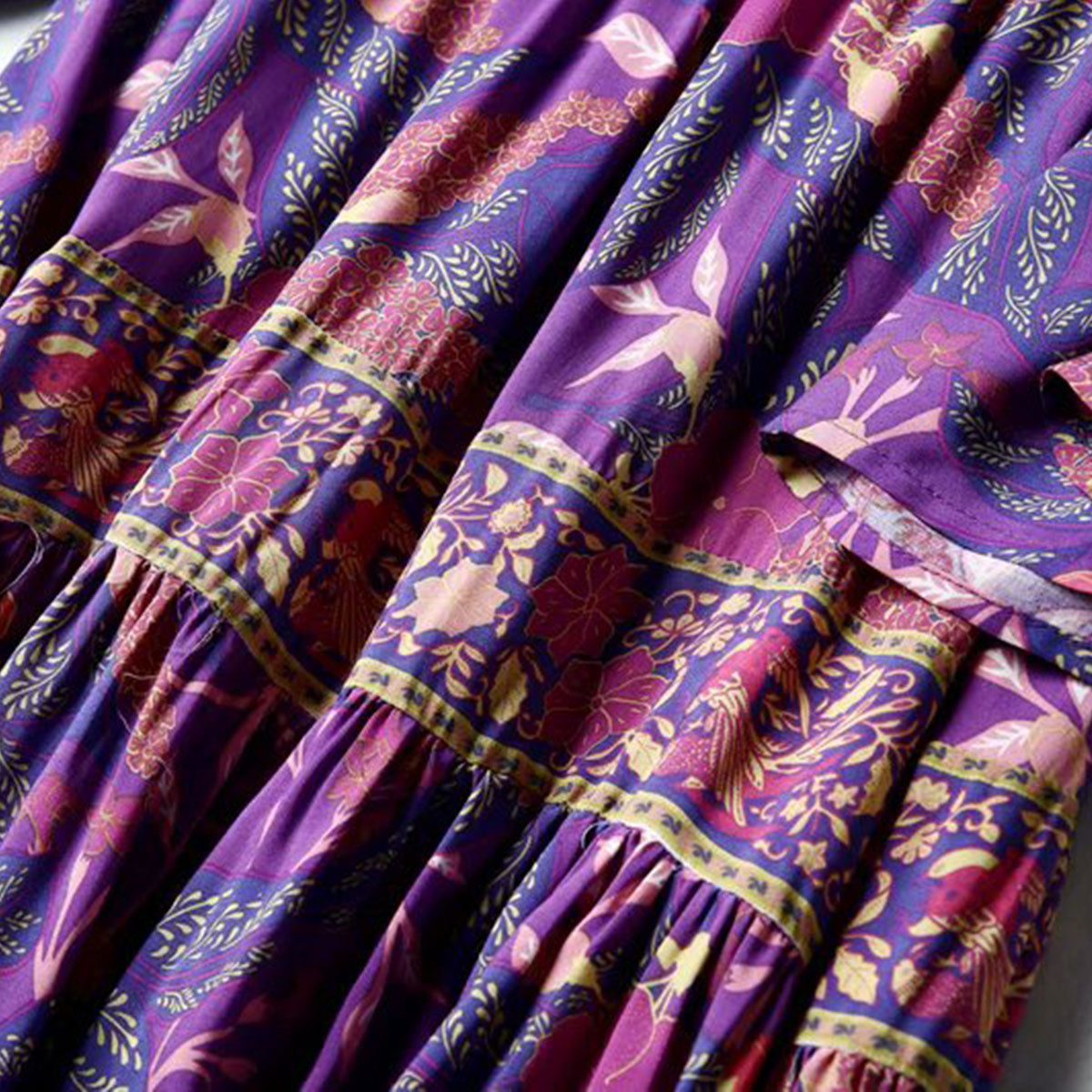Mulberry Purple Boho Floral Print Maxi Dress