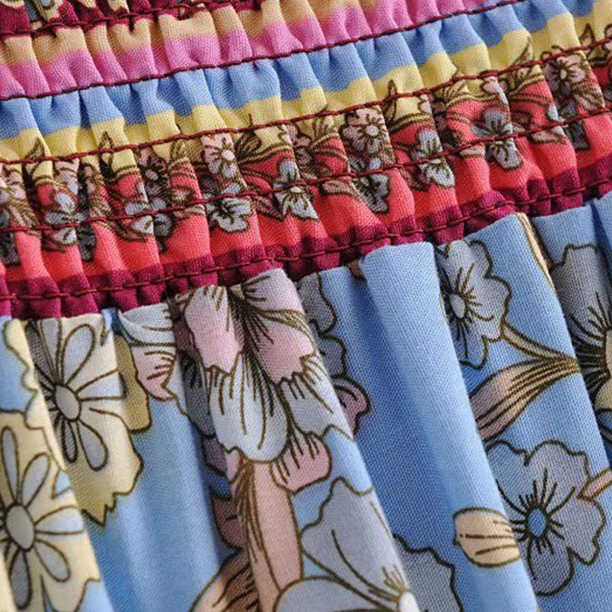 Periwinkle Dream Boho Floral Print Maxi Skirt