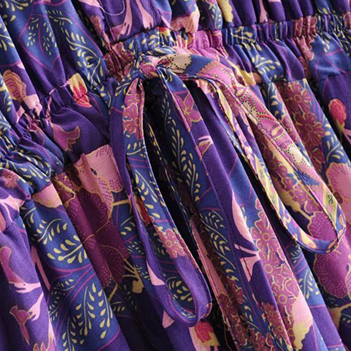 Purple Wisteria Boho Floral Print Long Sleeve Mini Dress