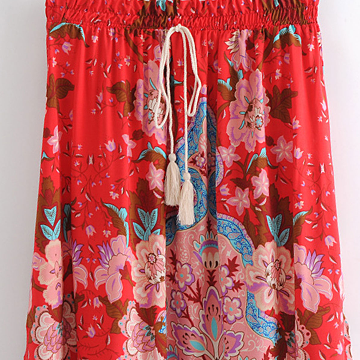 Ravishing Red Floral Print Boho Midi Skirt