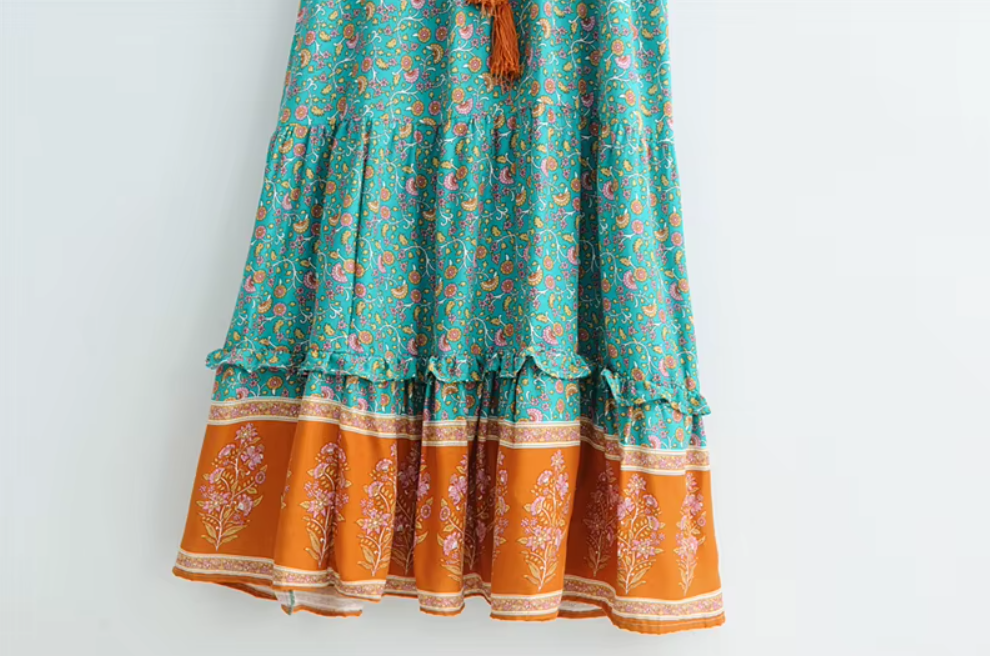 Coastal Charm Boho Floral Print Maxi Dress