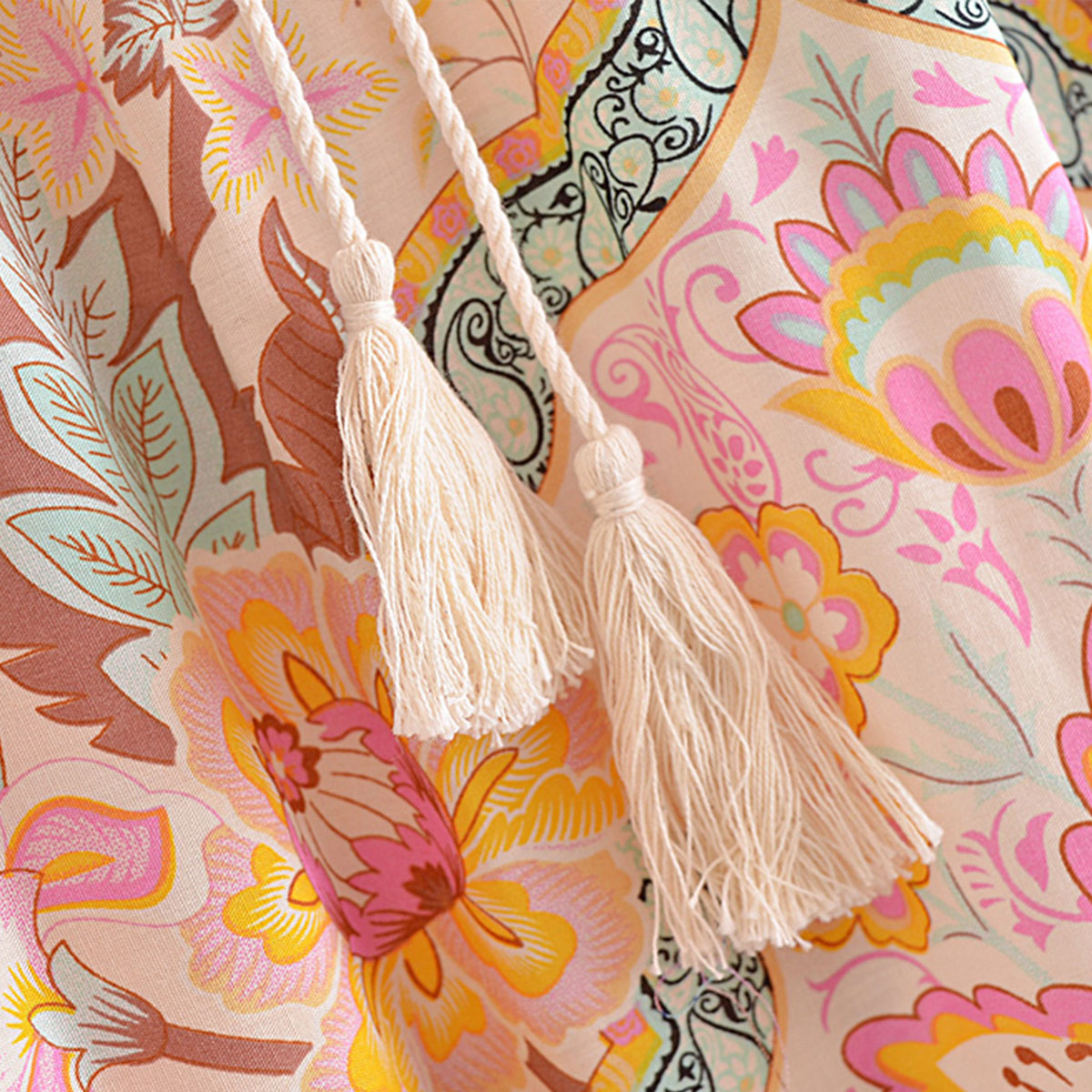 Peony Pink Peacock Boho Floral Print Midi Skirt