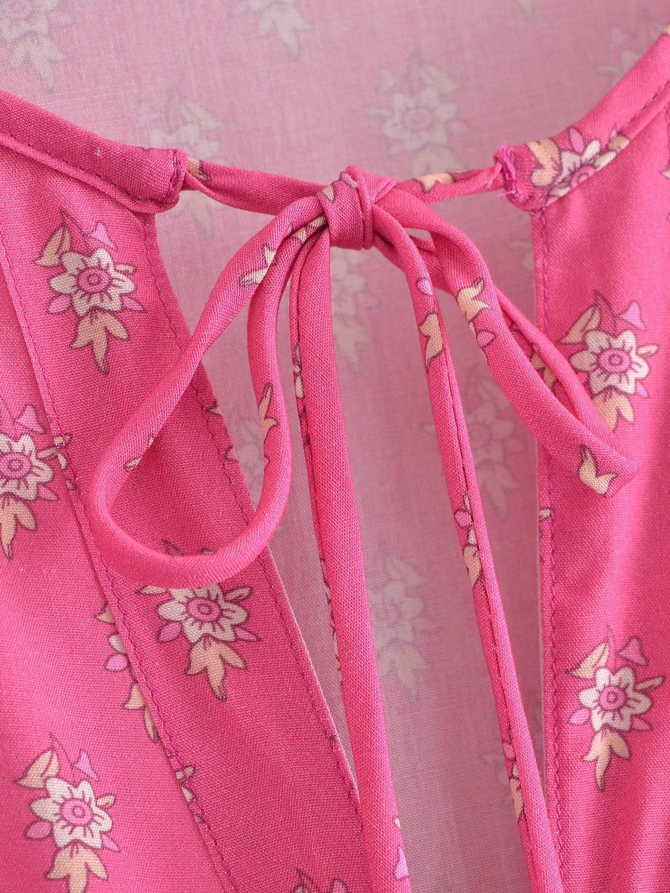 Capri Pink Boho Floral Print Long Sleeve Blouse