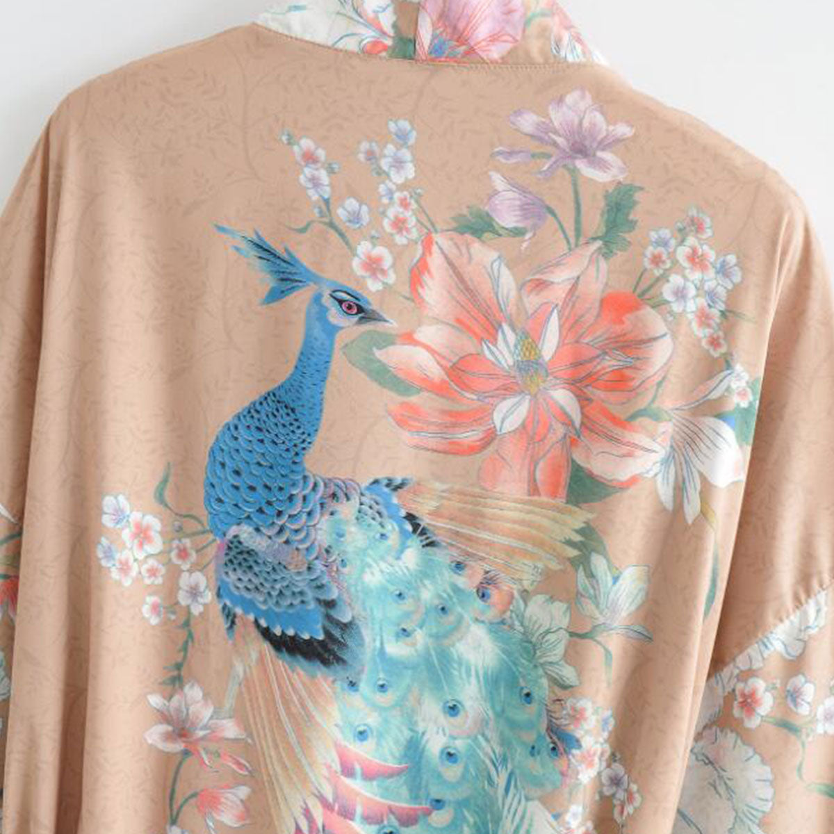 Mesa Tan Peacock Boho Floral Print Short Robe