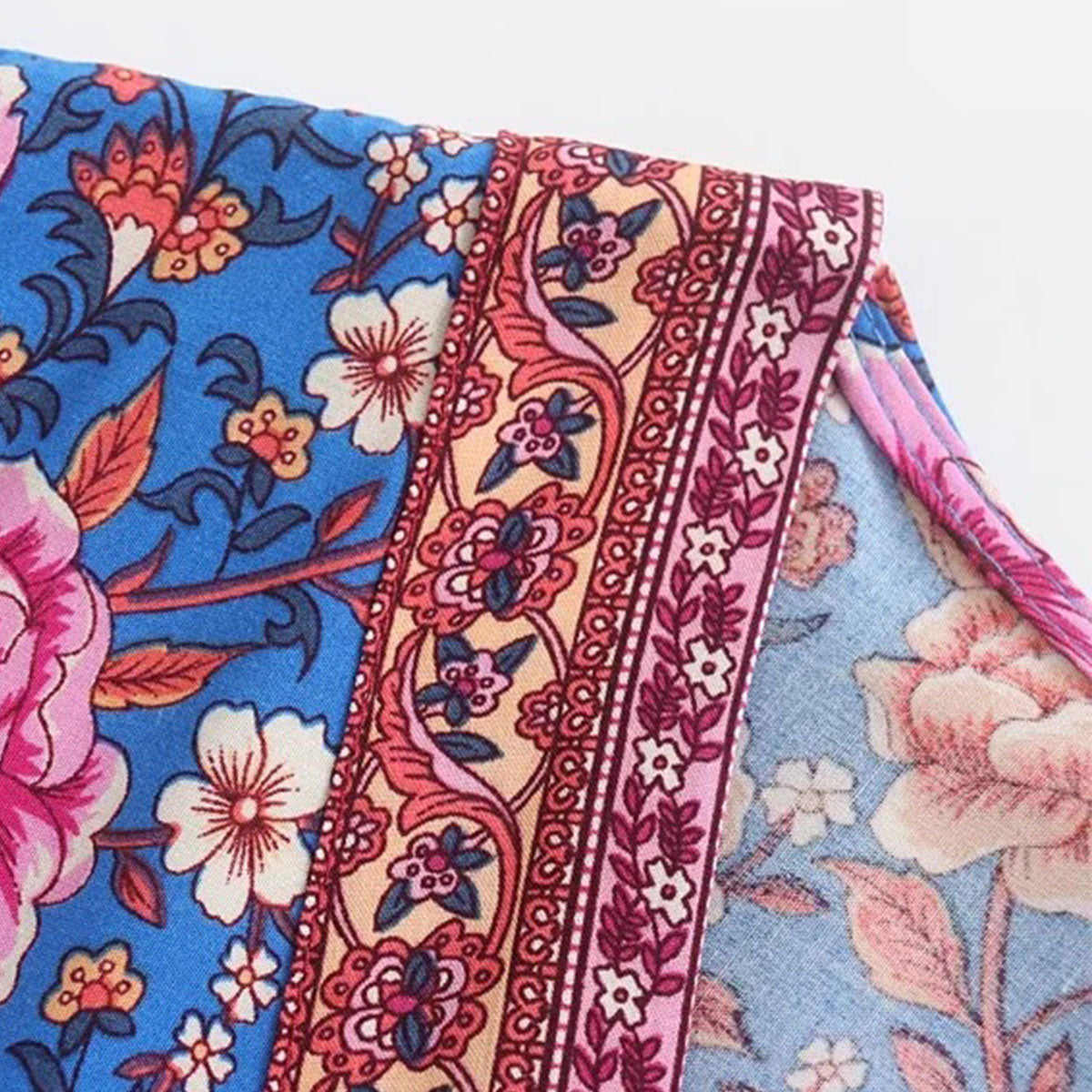 Royal Teal Bloom Boho Floral Print Midi Dress