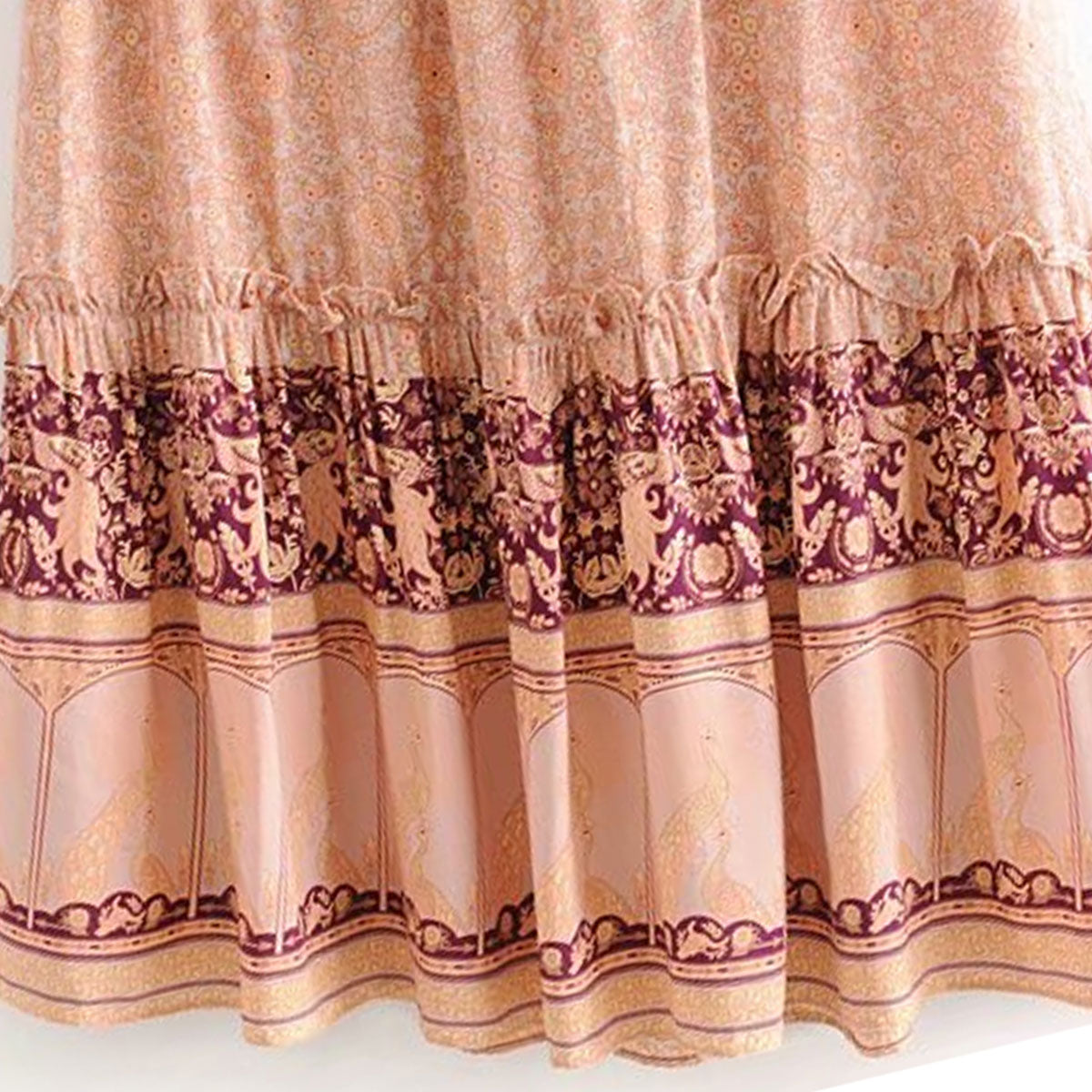 Coral Serenade Boho Floral Print Maxi Skirt