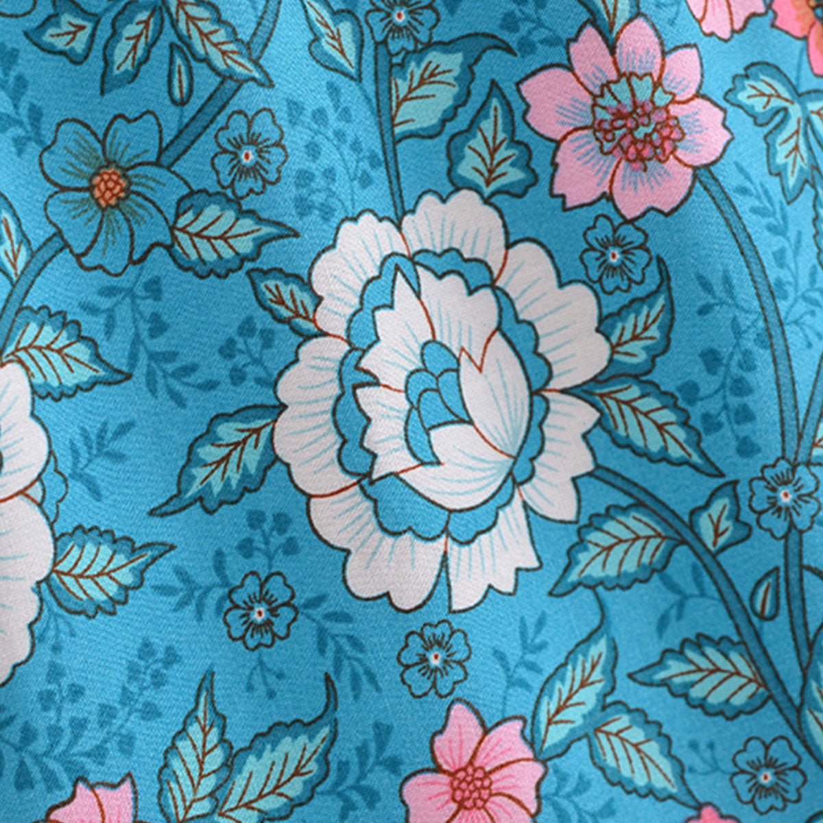 Blue Bouquet Boho Floral Print Maxi Skirt