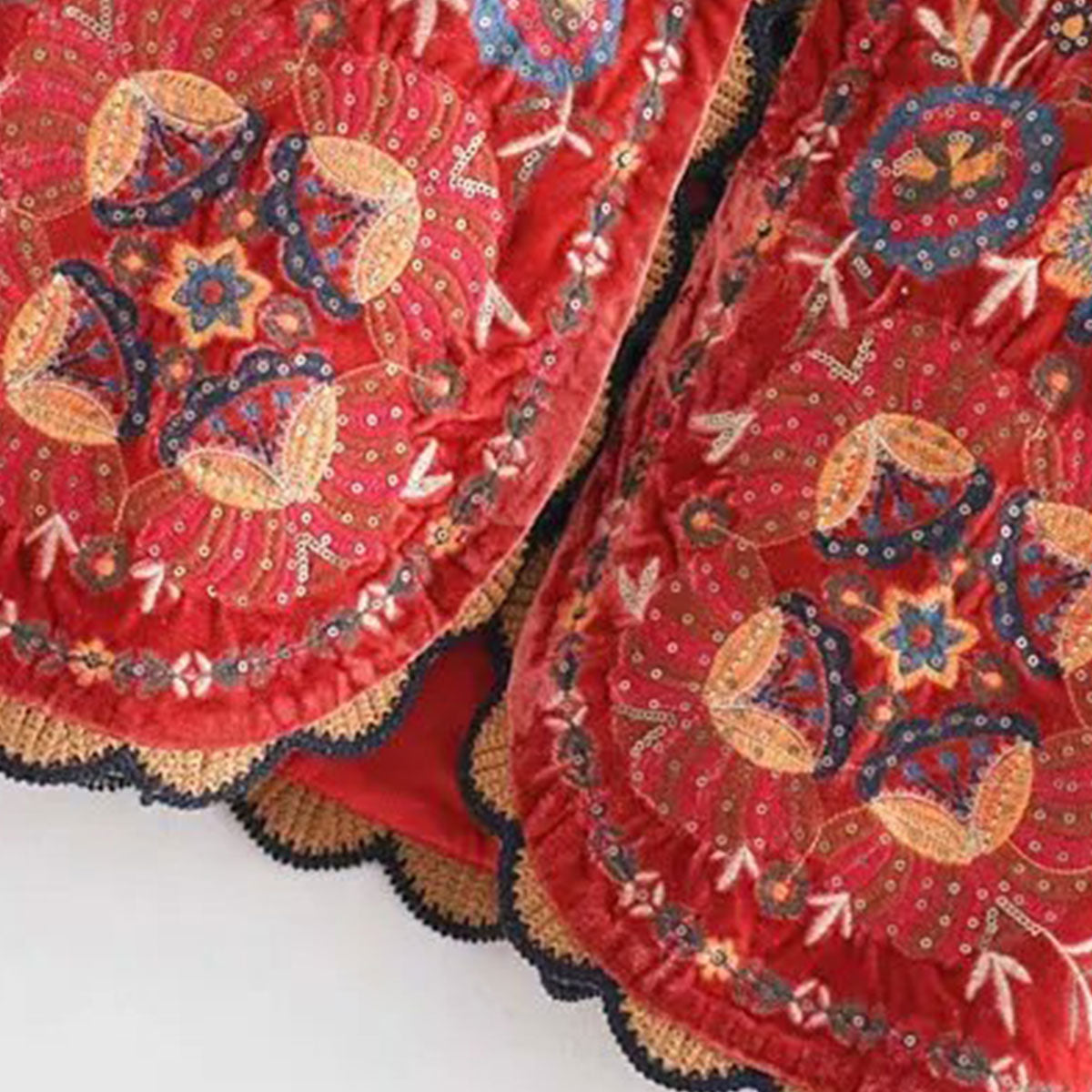 Red Boho Floral Embroidered Vest