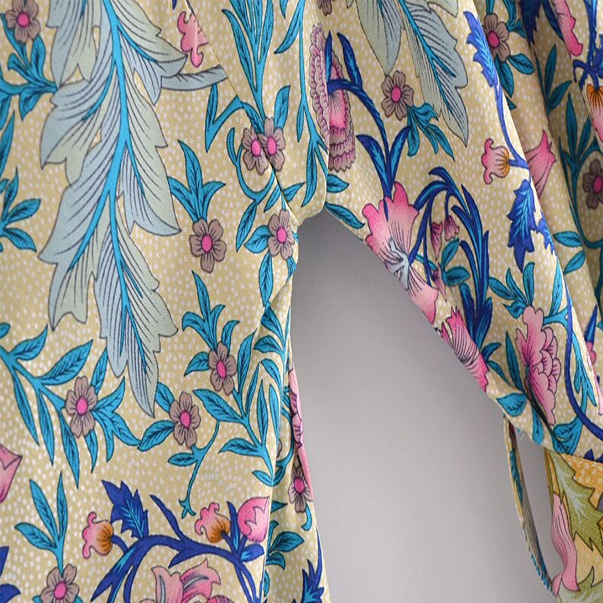 Golden Peacock Boho Floral Print Short Robe
