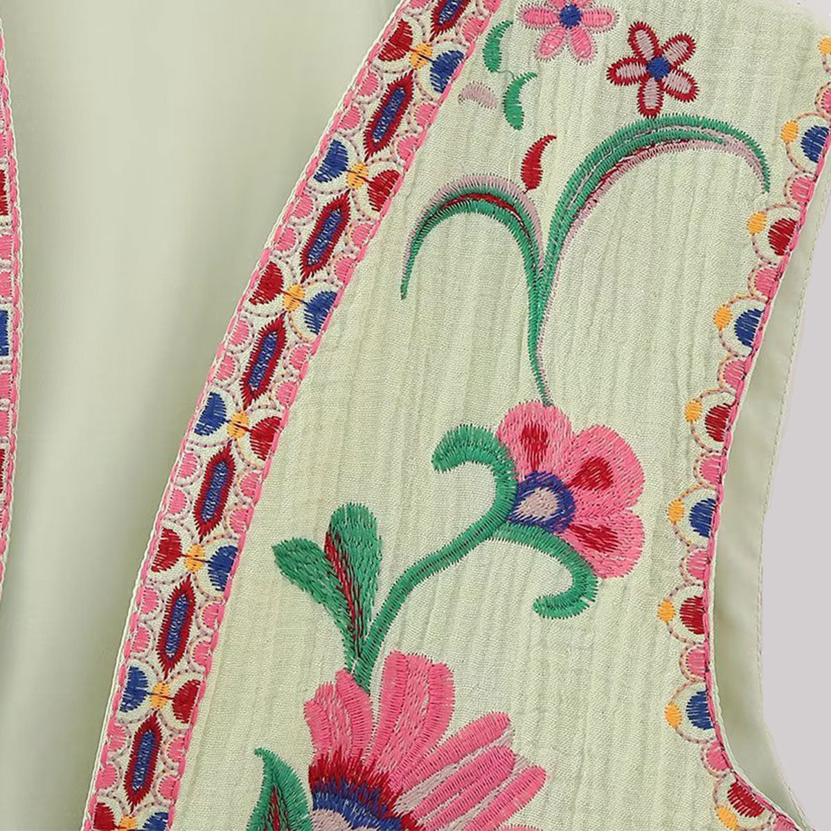 Green Blooms Boho Floral Embroidered Vest