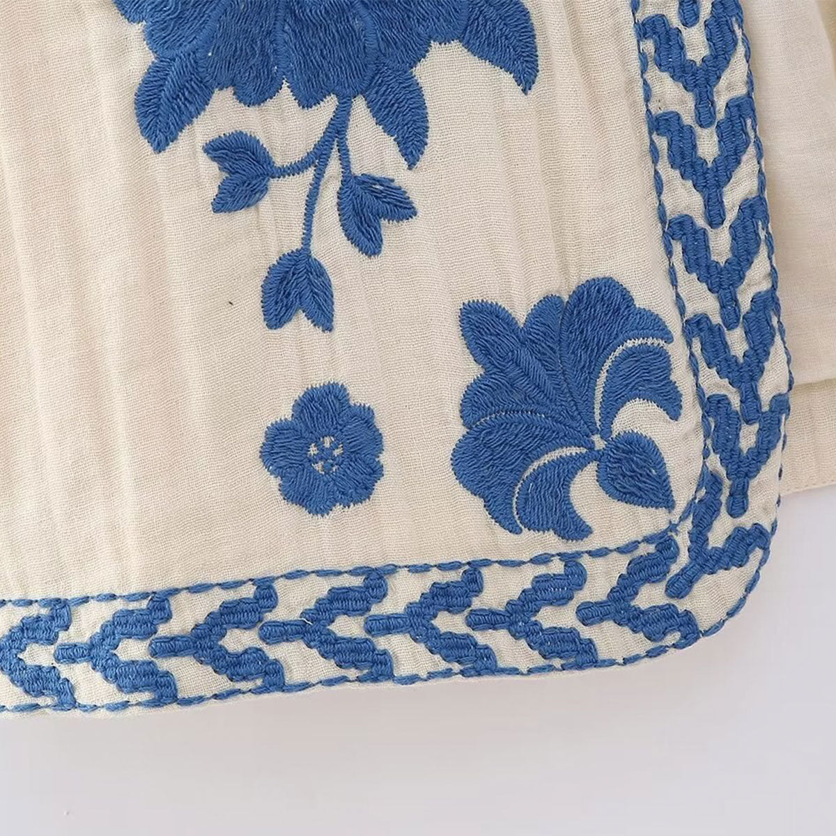 Blue Blooms Boho Floral Embroidered Vest
