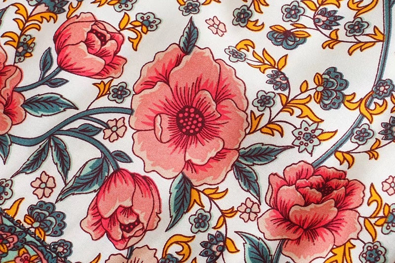 Vintage Garden Boho Floral Print Midi Skirt