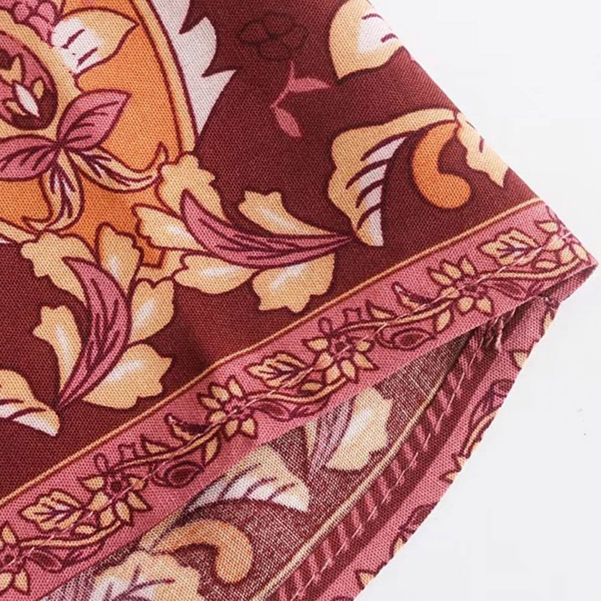 Rose Wine Boho Floral Print Midi Dress