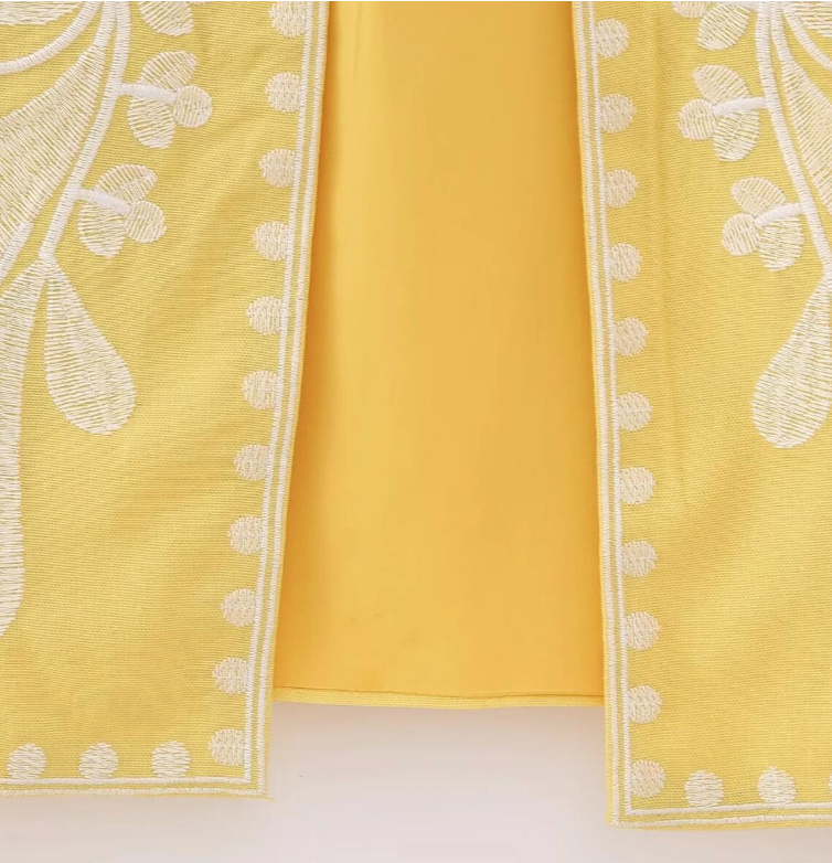 Yellow Boho Floral Embroidered Vest