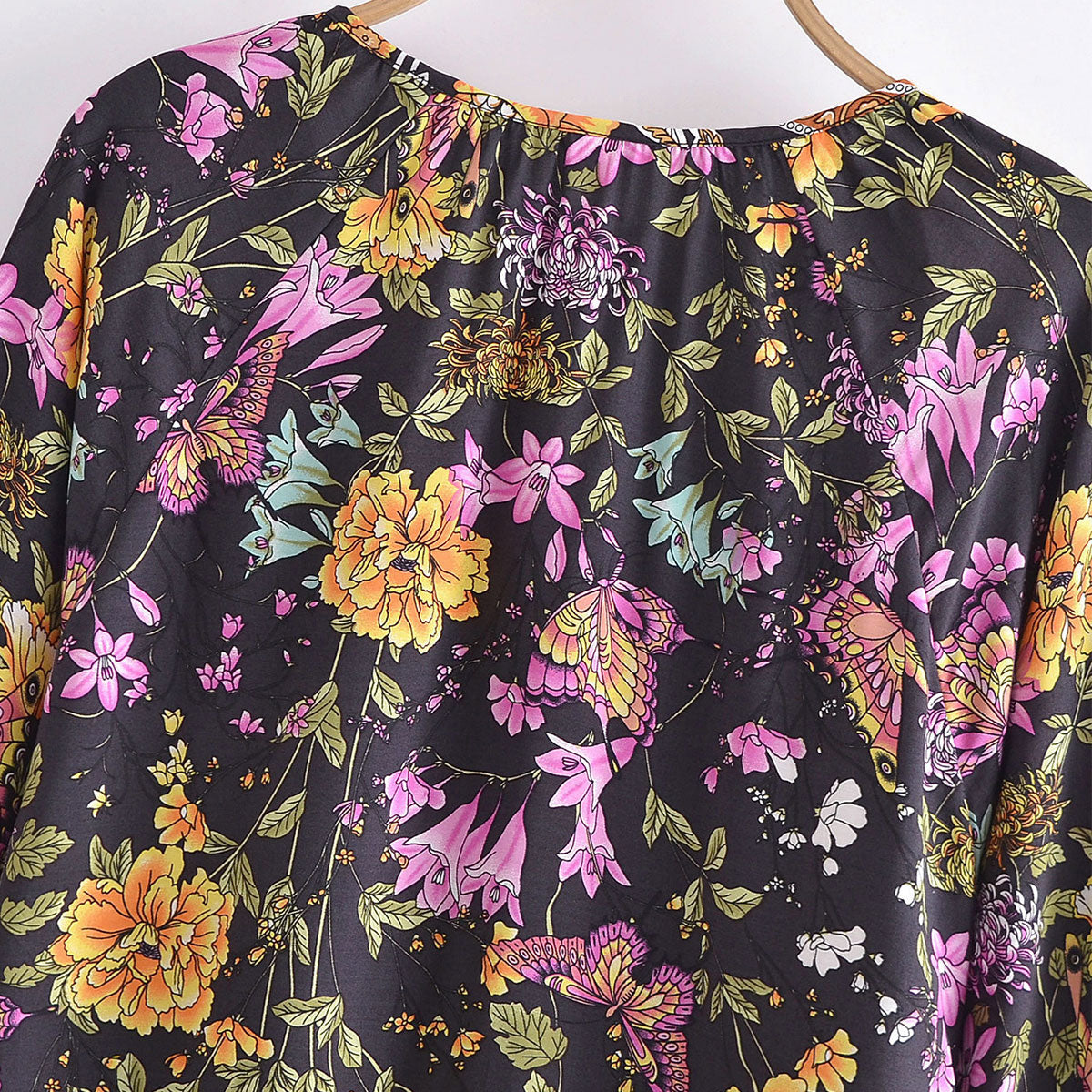 Dark Butterfly Boho Floral Print Long Sleeve Blouse