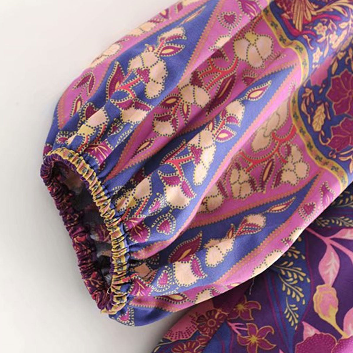 Purple Willow Boho Floral Print Long Sleeve Blouse