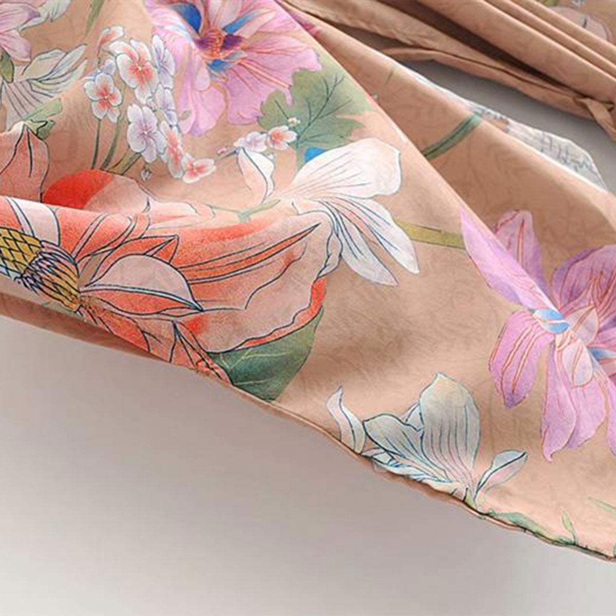 Mesa Tan Peacock Boho Floral Print Maxi Robe