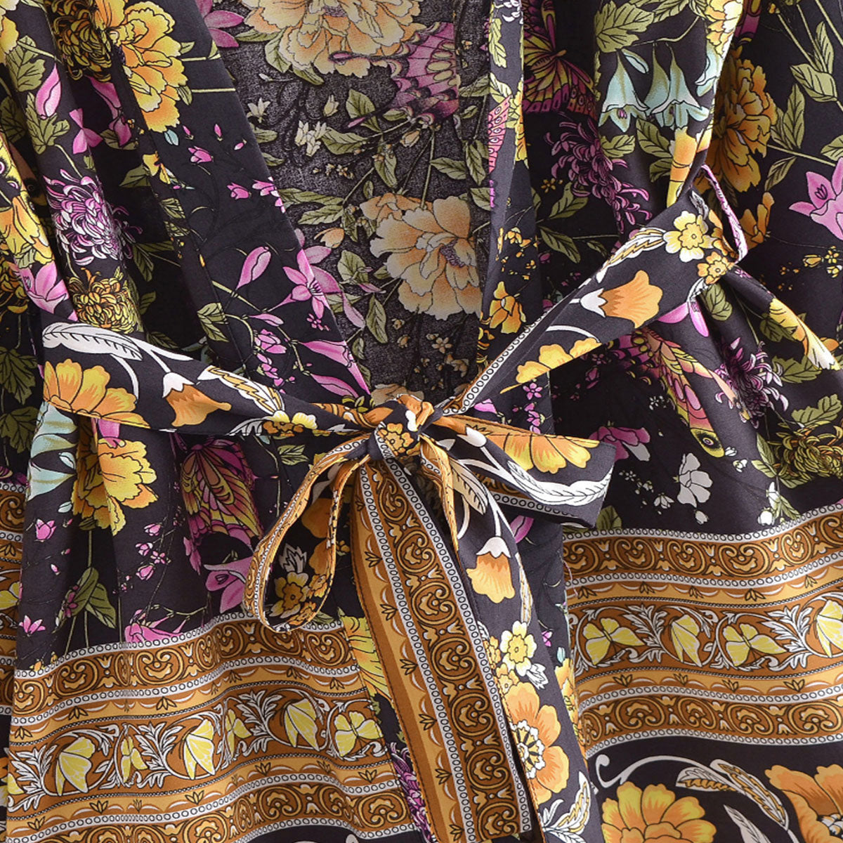 Dark Butterfly Boho Floral Print Short Robe