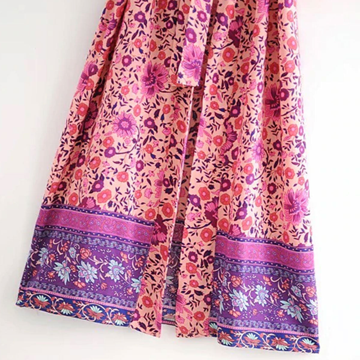 Pink Rose Boho Floral Print Maxi Robe