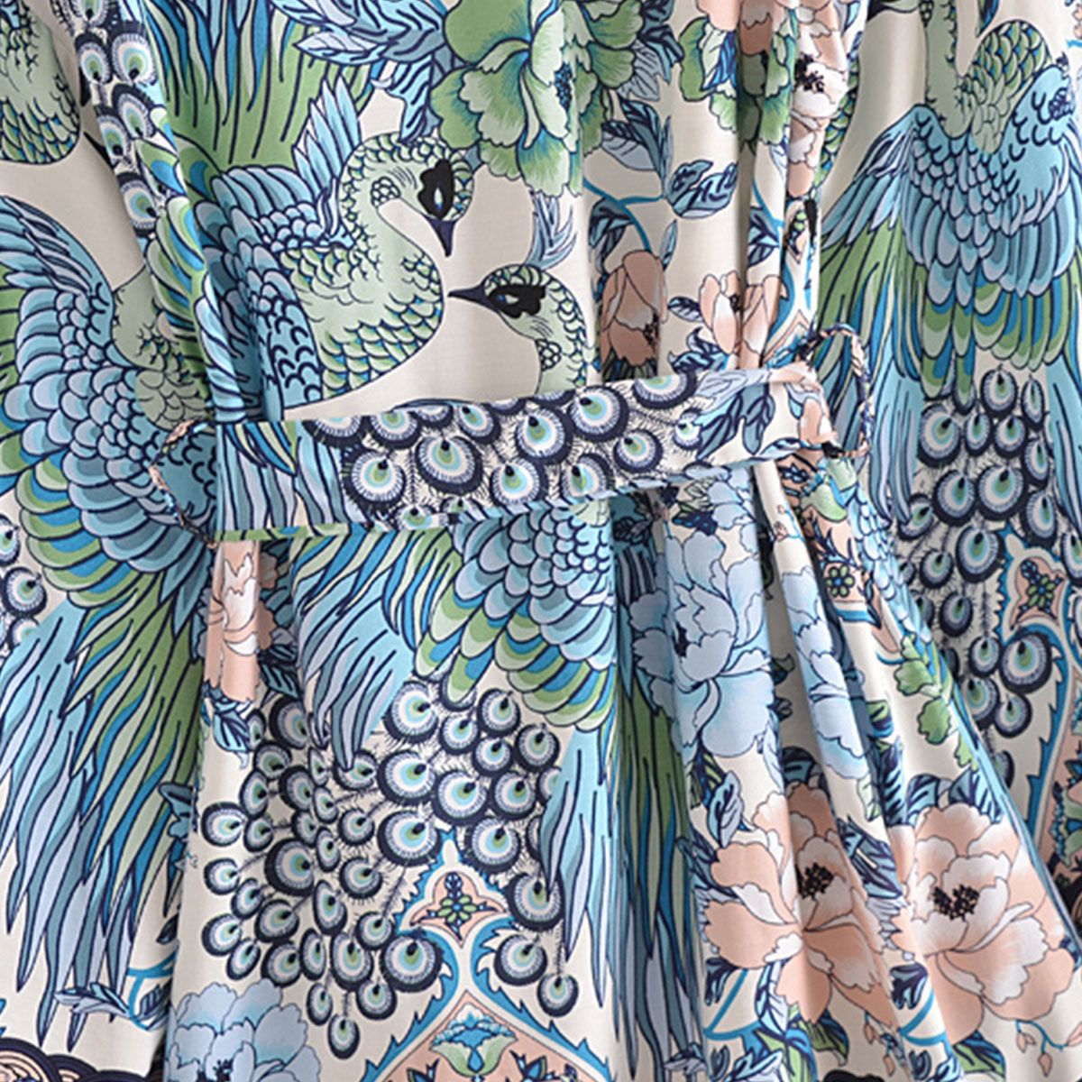 Blue Peacock Boho Floral Print Short Robe