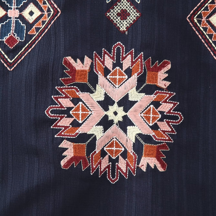 Navy Boho Aztec Embroidered Vest