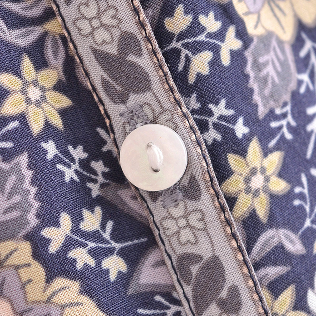 Midnight Blue Boho Floral Print Long Sleeve Blouse