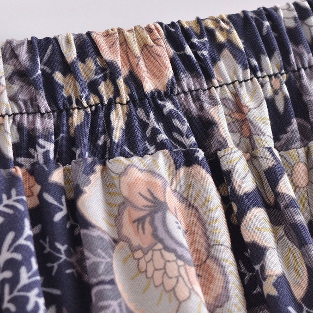 Midnight Blue Boho Floral Print Maxi Skirt