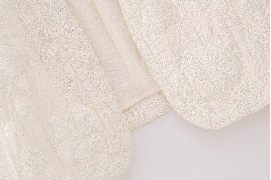 White Blooms Boho Floral Embroidered Vest