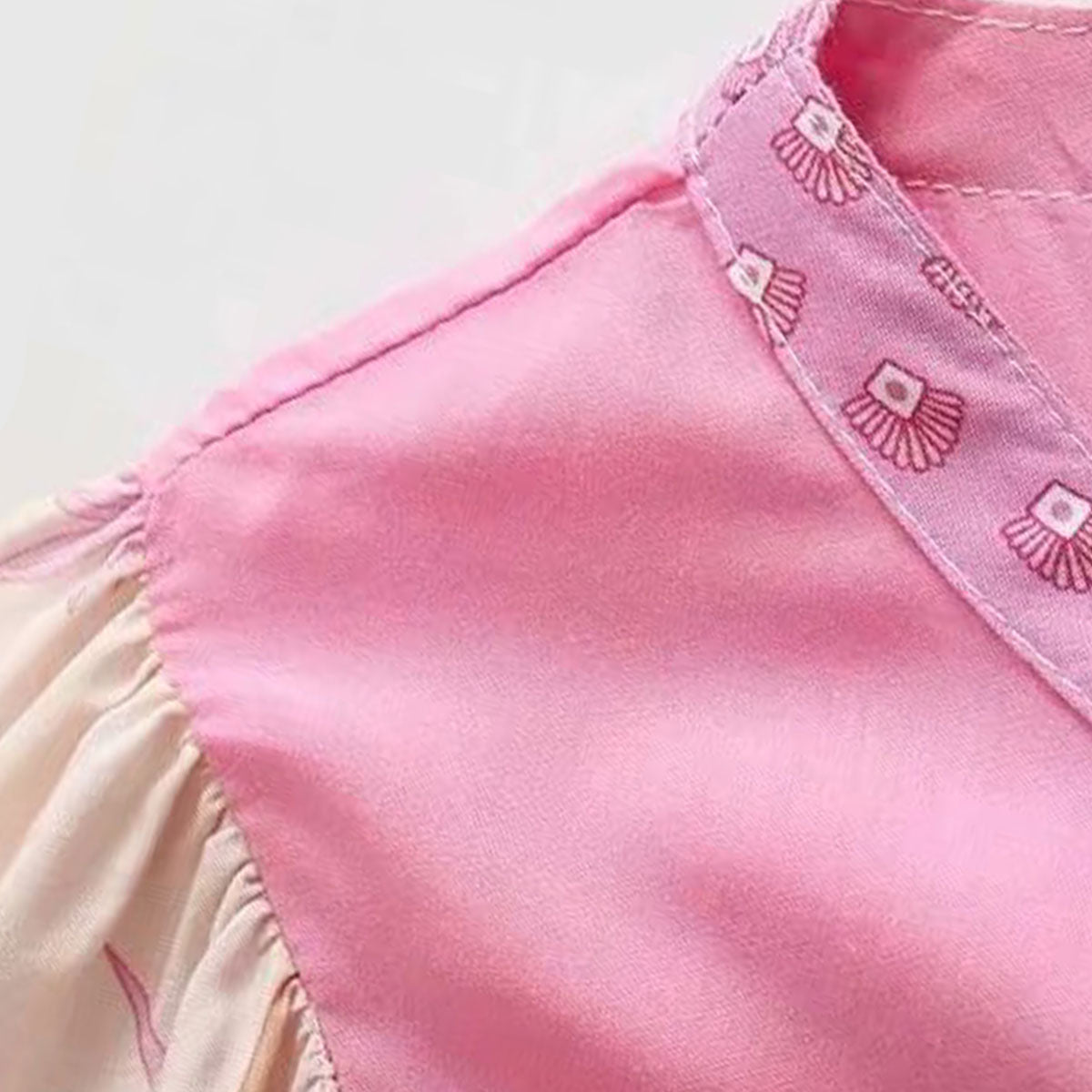 Pink Lovebird Boho Floral Print Long Sleeve Blouse