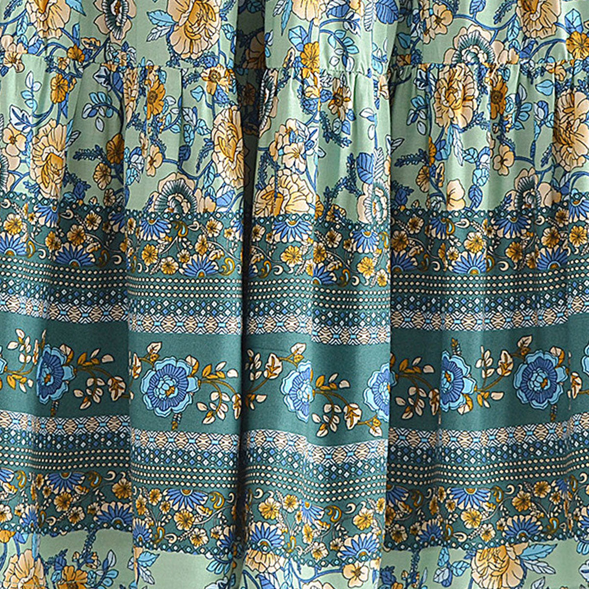 Green Meadow Boho Floral Print Midi Skirt